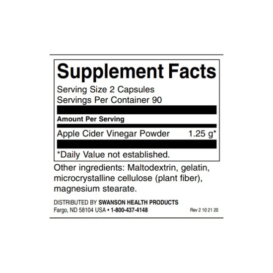 Swanson Apple Cider Vinegar - High Potency 180 капсули на супер цена