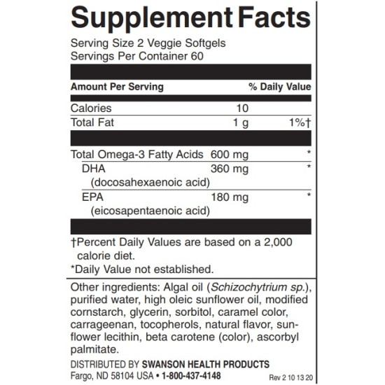 Swanson Plant Based Omega-3 - Featuring life's OMEGA 120 софт гел капсули на супер цена