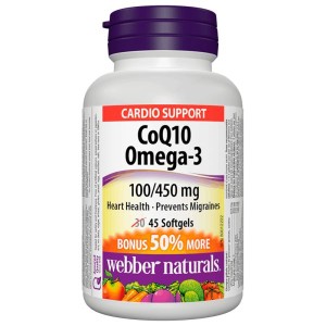 WEBBER NATURALS CoQ10 & Omega-3/ Коензим Q10 100 mg + Omega-3 450 mg x 45 soft