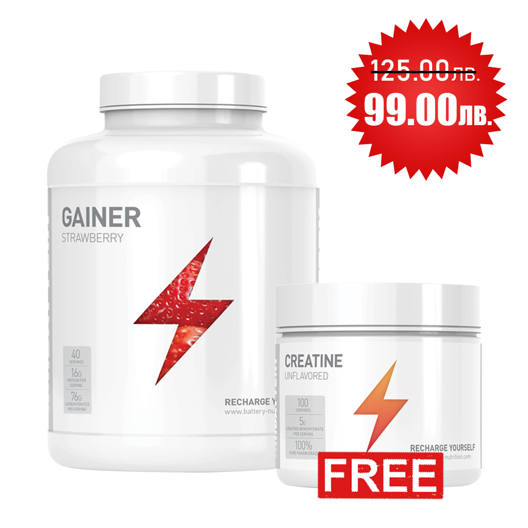 ᐉ Battery Nutrition 1+1 FREE Gainer 4000 гр + Creatine Unflavored 500 ...